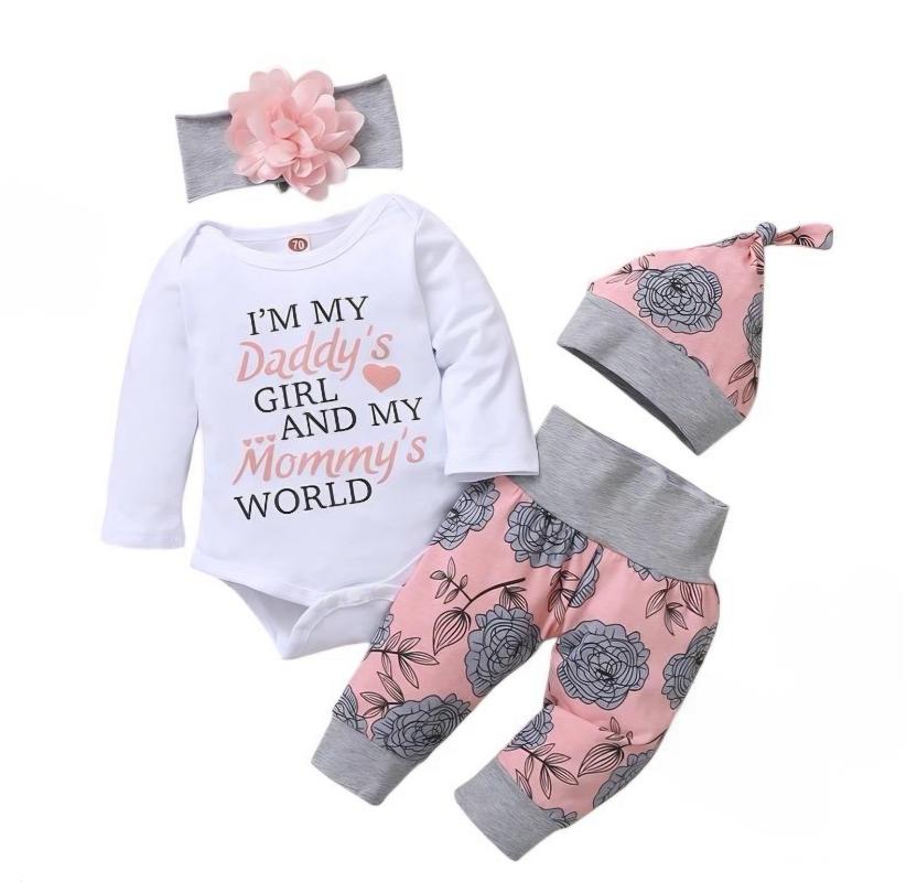Matching Family Baby Pants, Headband, Cap & Romper - Multicolor - 4 Pcs