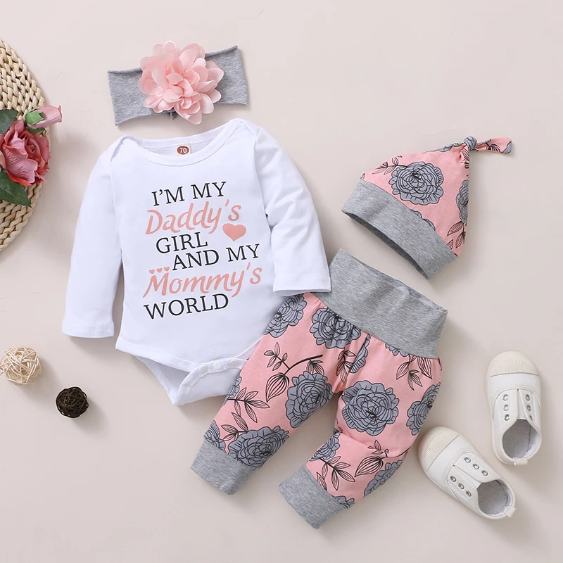 Matching Family Baby Pants, Headband, Cap & Romper - Multicolor - 4 Pcs