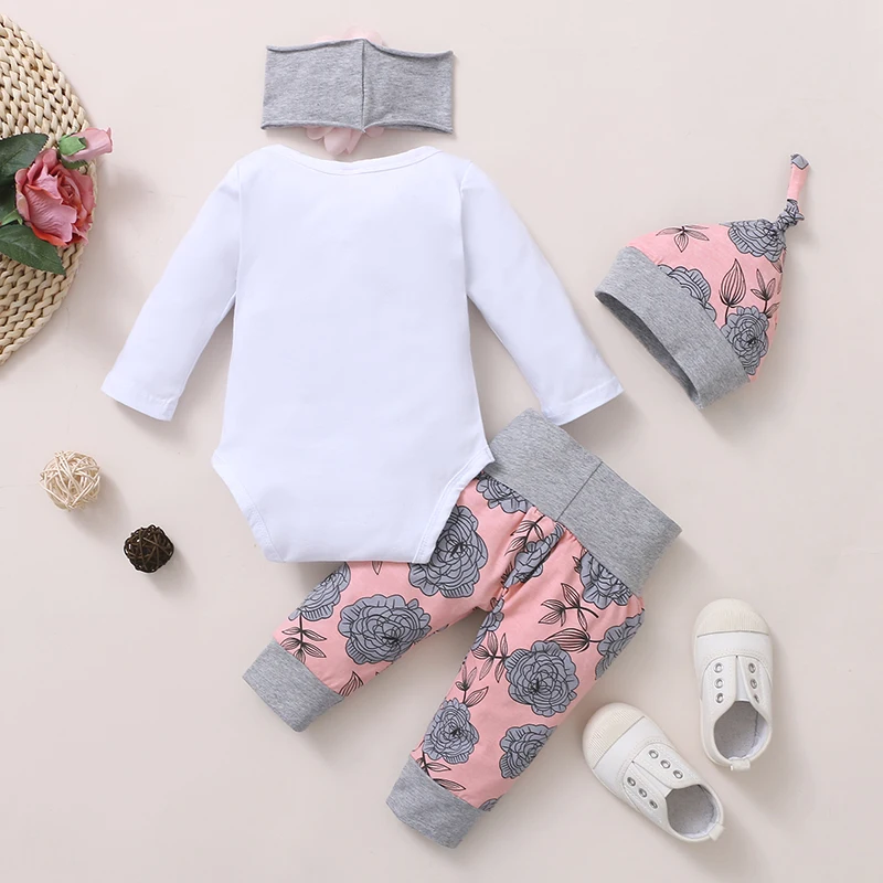 Matching Family Baby Pants, Headband, Cap & Romper - Multicolor - 4 Pcs