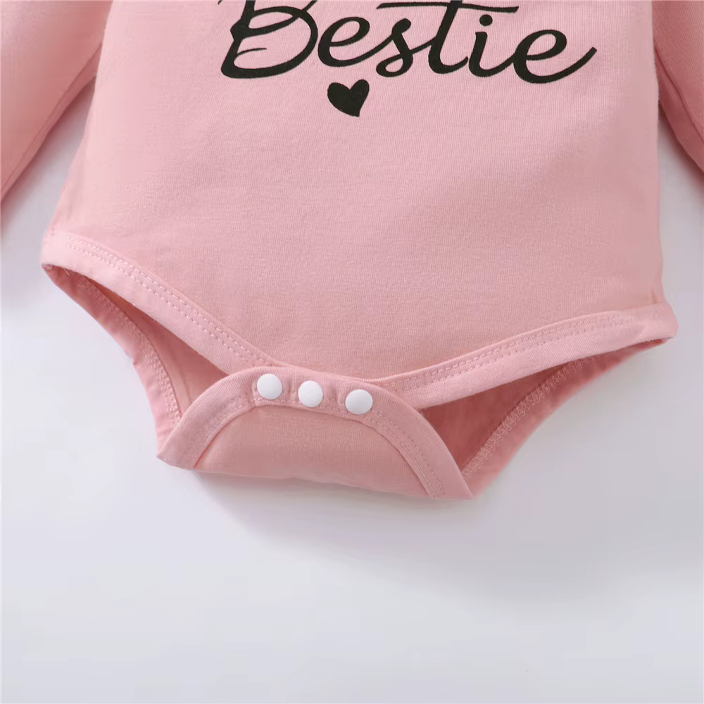 Matching Family Mama Is My Bestie Printed Romper, Pants & Headband - Pink - 3 Pcs