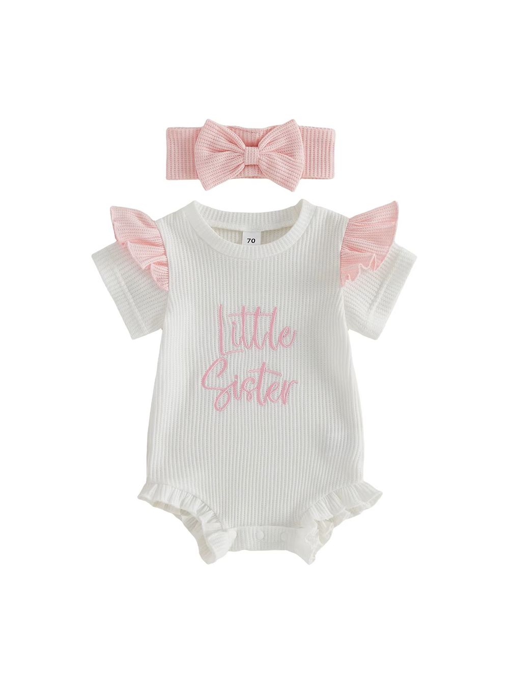 Matching Family Outfits - 2pc-Set - Little Sister Baby Romper And Headband - White