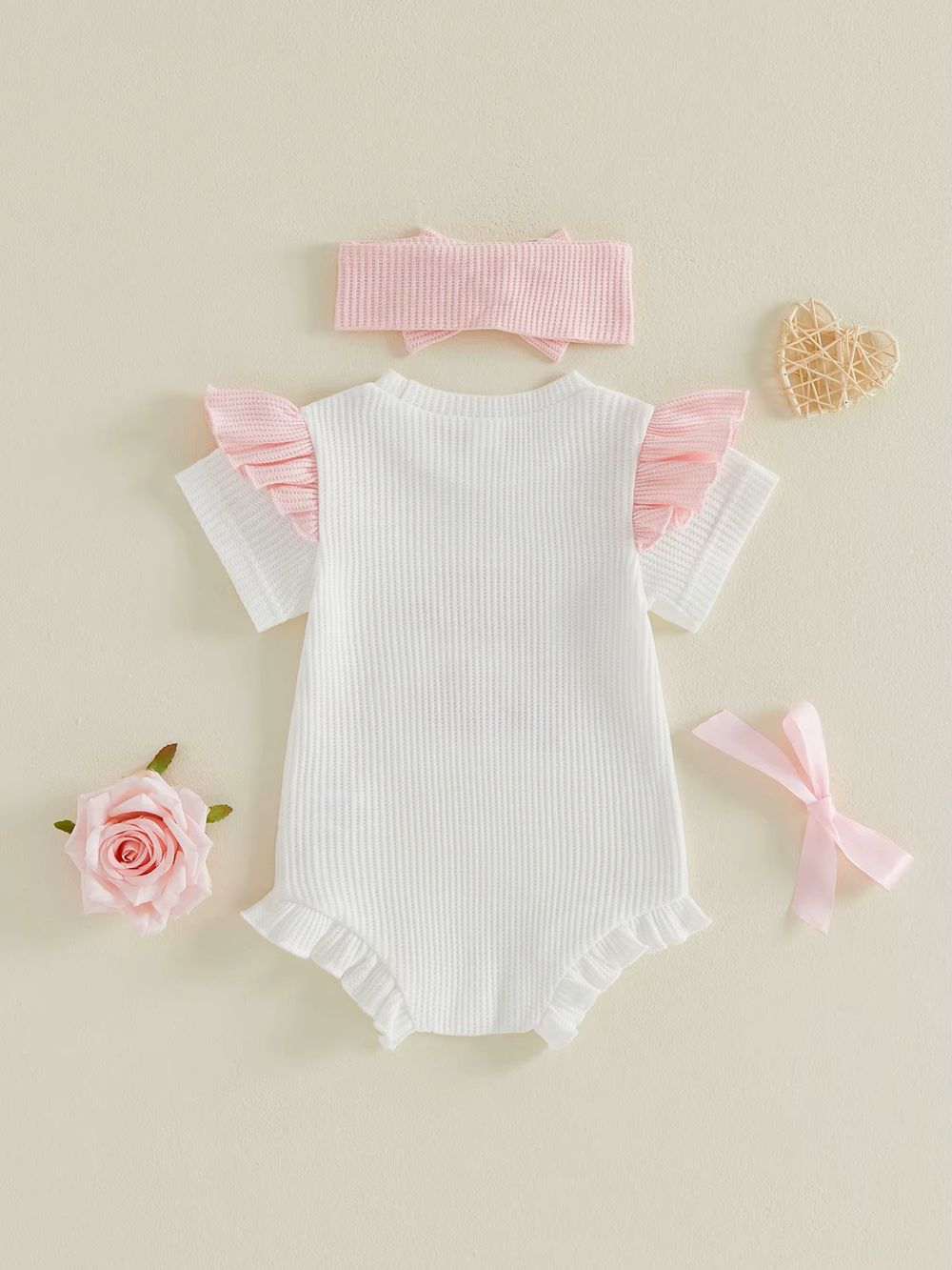 Matching Family Outfits - 2pc-Set - Little Sister Baby Romper And Headband - White