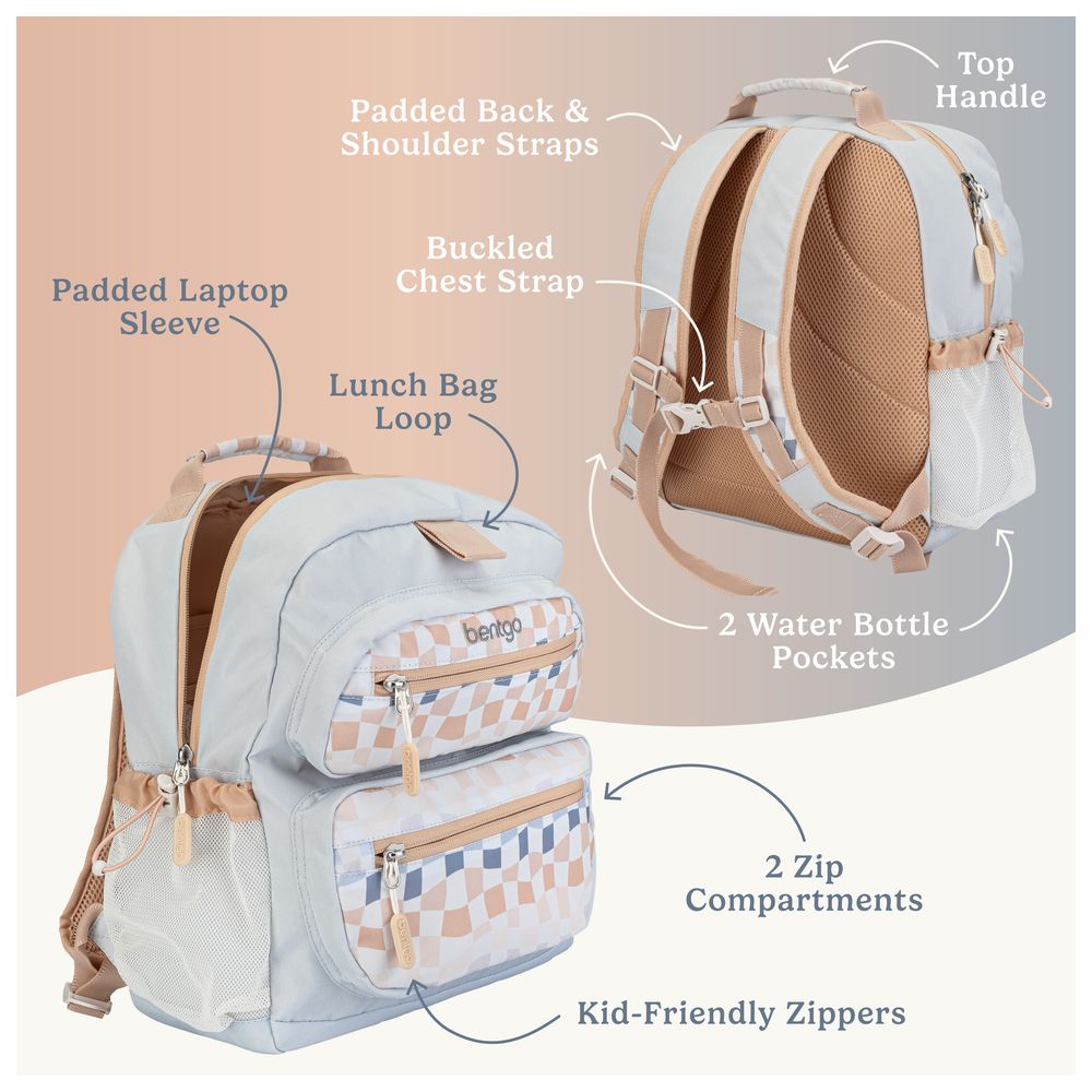 Bentgo - Kids Whimsy & Wonder Backpack - Checker Gradient - 14-Inch/36cm