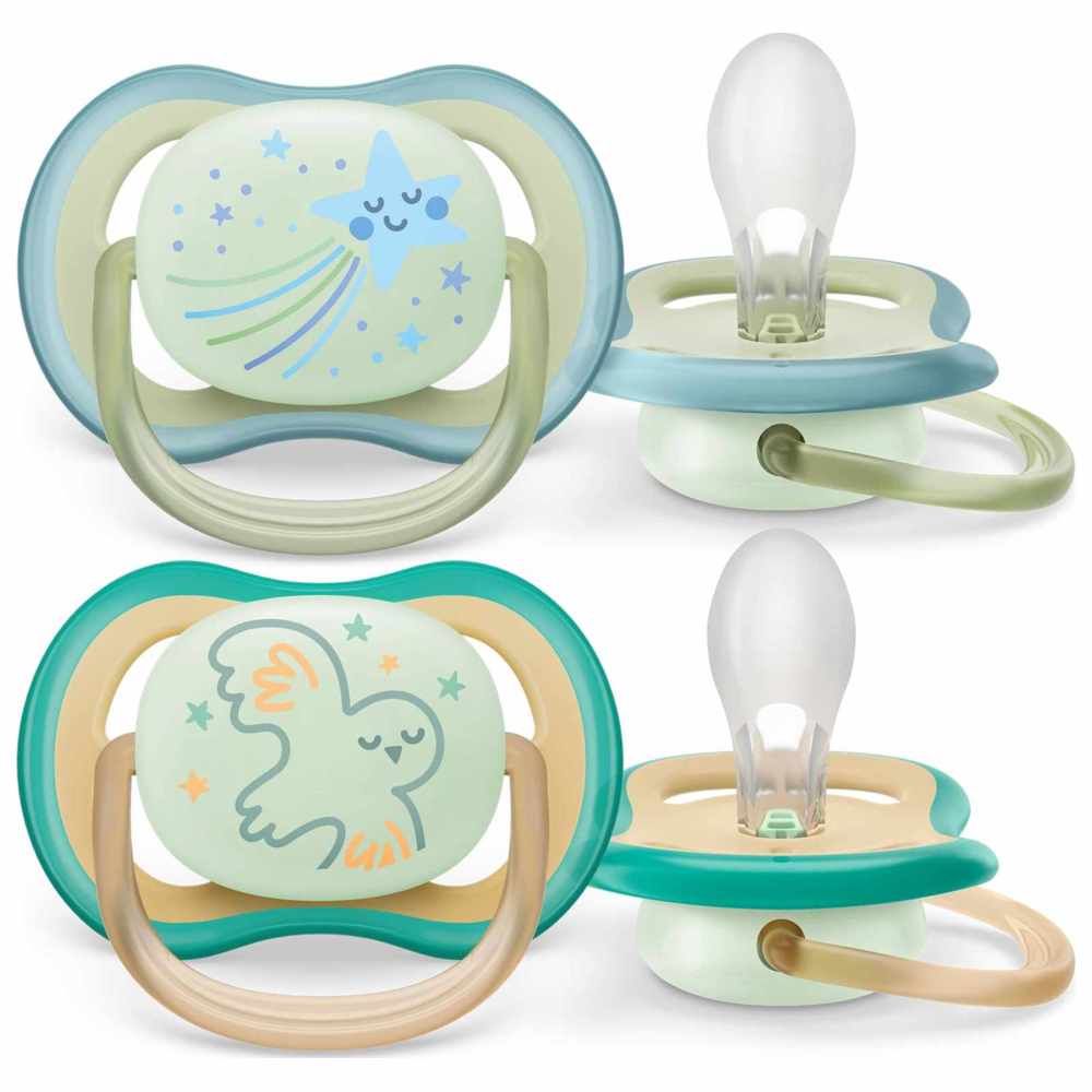 Philips Avent - Ultra Air Glow In The Dark Night Soother - 0-6 M - Blue - Pack of 2