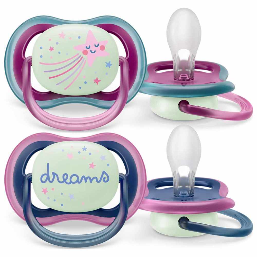 Philips Avent - Ultra Air Glow In The Dark Night Soother - 6-18 M - Pink - 2 Pcs