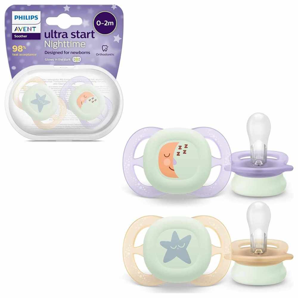 Philips Avent - Ultra Start Glow In The Dark Night Soother - 0-2 M - Purple - 2 Pcs