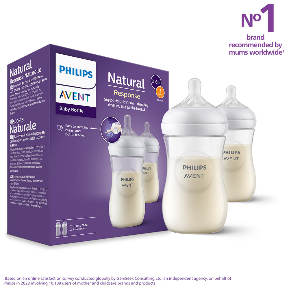 Philips Avent - Natural Response Baby Feeding Bottle 260ml - Pack of 2