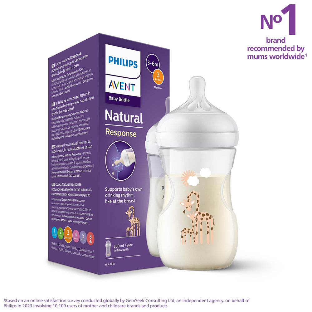 Philips Avent - Natural Response Baby Feeding Bottle 260ml - Giraffe Design