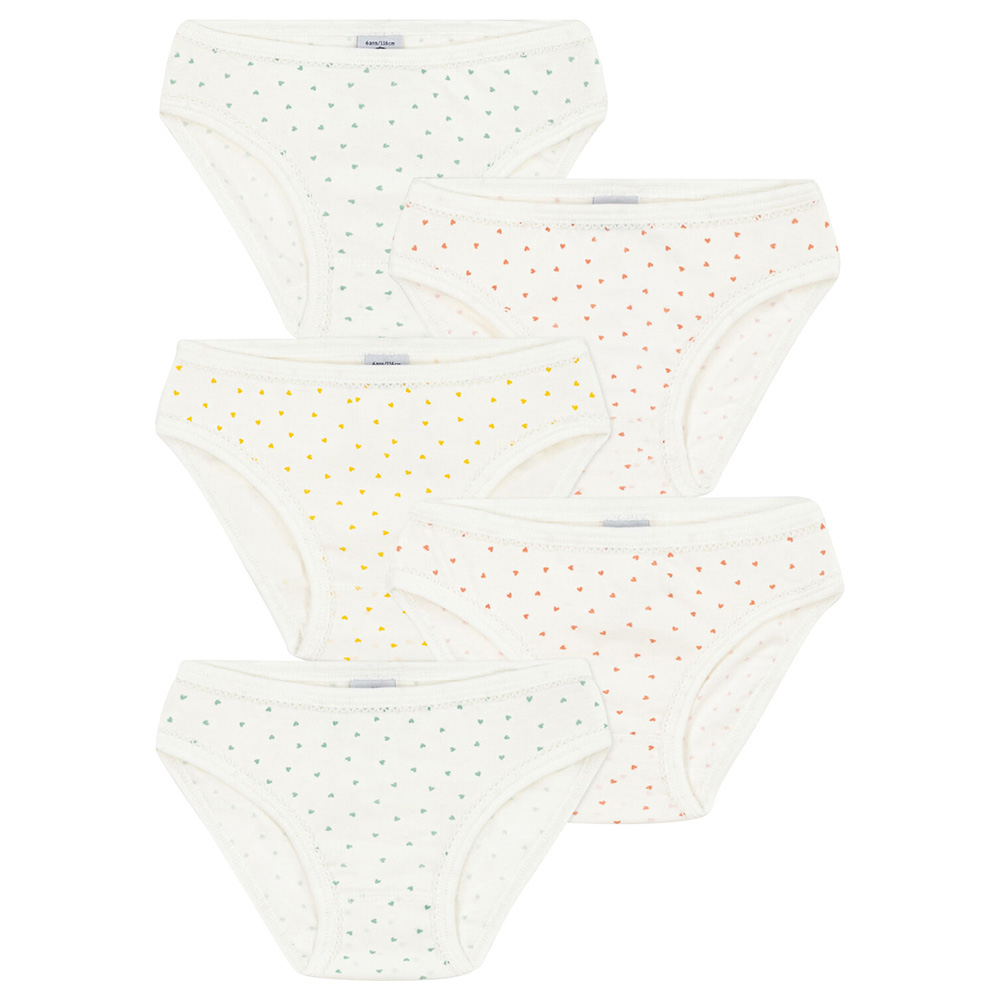 Petit Bateau Girl's Mini Heart Print Cotton Briefs - White - 5 Pcs