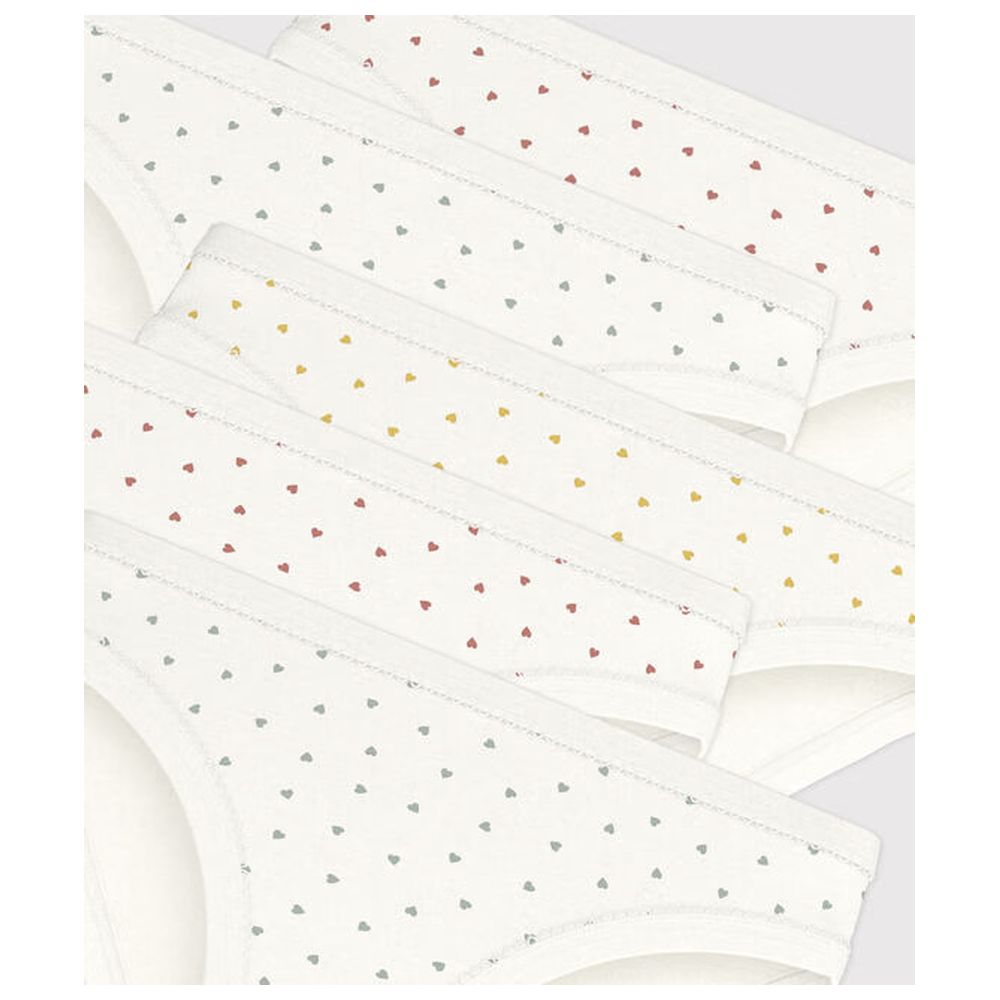Petit Bateau Girl's Mini Heart Print Cotton Briefs - White - 5 Pcs