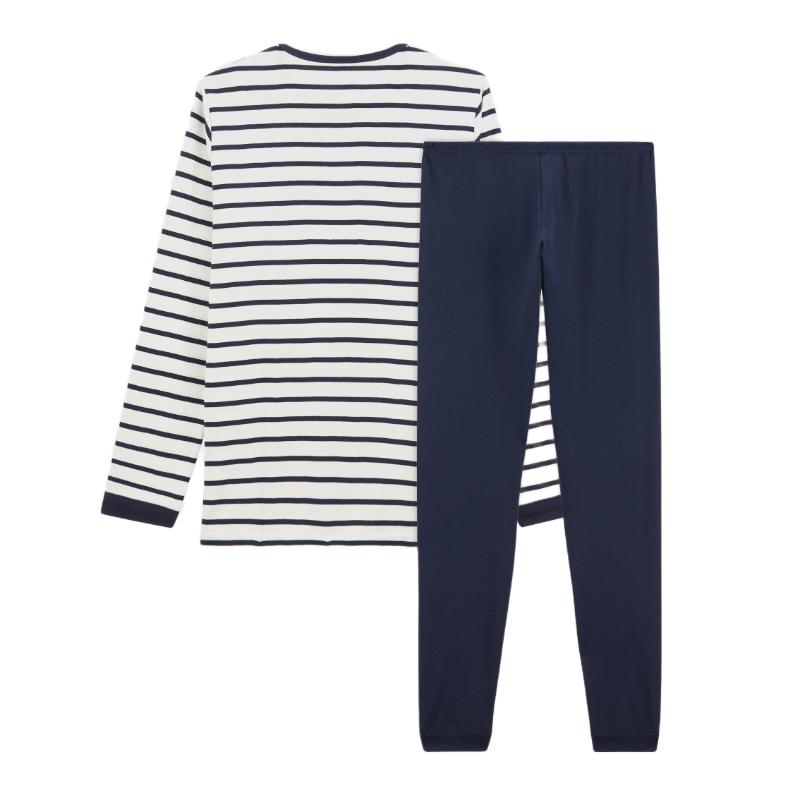 Petit Bateau Boy's Sailor Stripes Pyjama Top & Pants Marshmallow White/Smoking - Blue - 2 Pcs