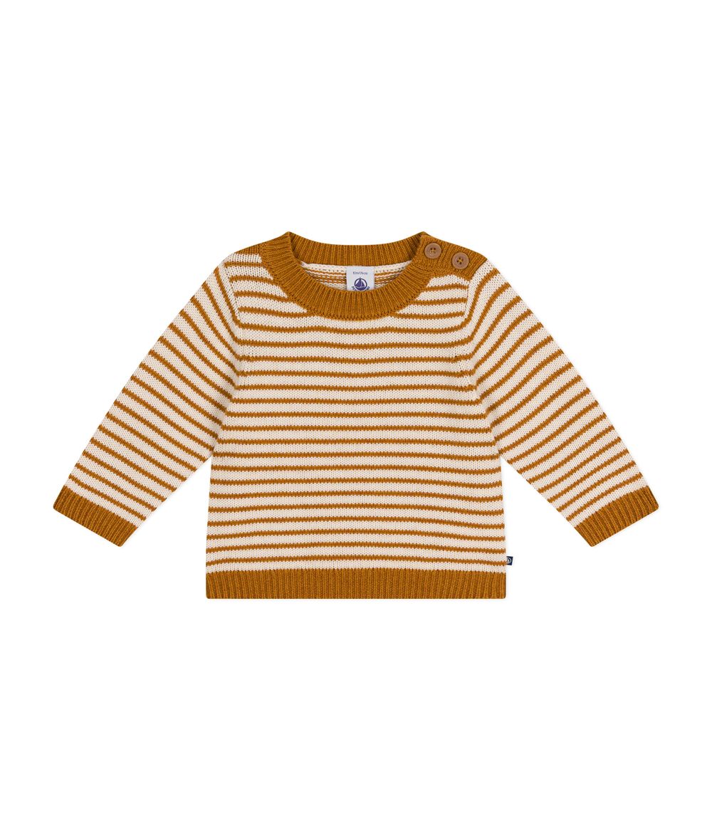 Petit Bateau Baby Wool and Cotton Knit Ecureuil/Avalanche Jumper - Brown/White
