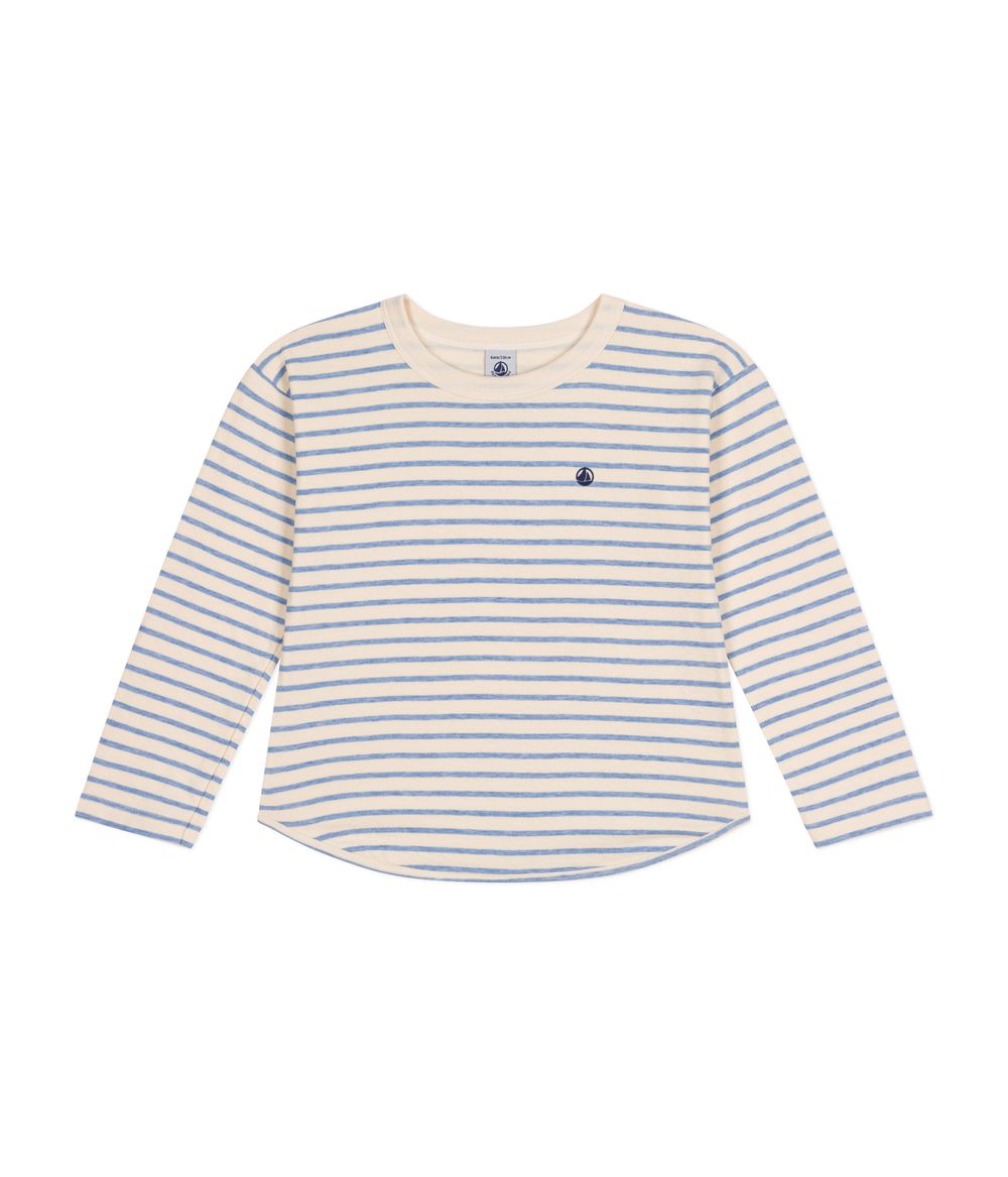 Petit Bateau T-Shirt Shirt Ml Avalanche/Sky Chine - White/Blue