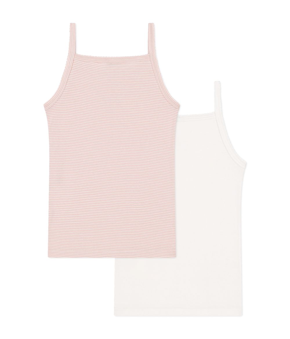 Petit Bateau Children's Cotton Vests with Fine Straps Pack of 2 Set 1
