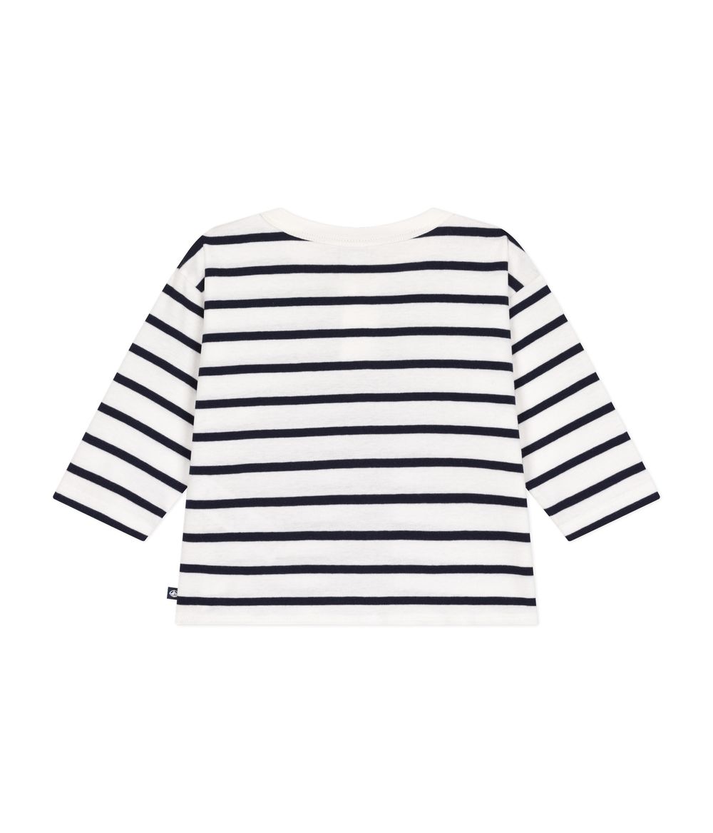 Petit Bateau Babies' Long-Sleeved Fine Jersey Striped T-Shirt - White/Blue