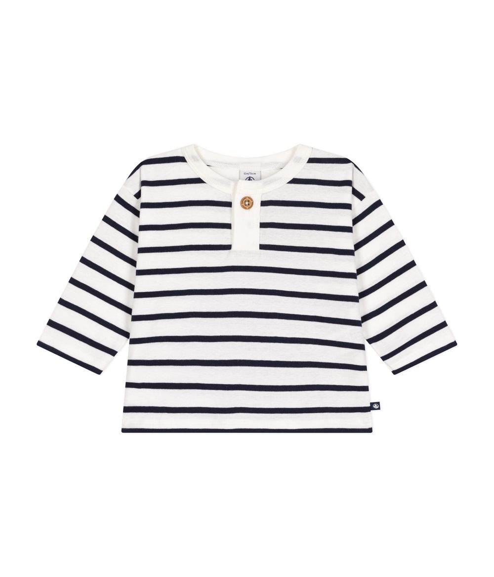 Petit Bateau Babies' Long-Sleeved Fine Jersey Striped T-Shirt - White/Blue