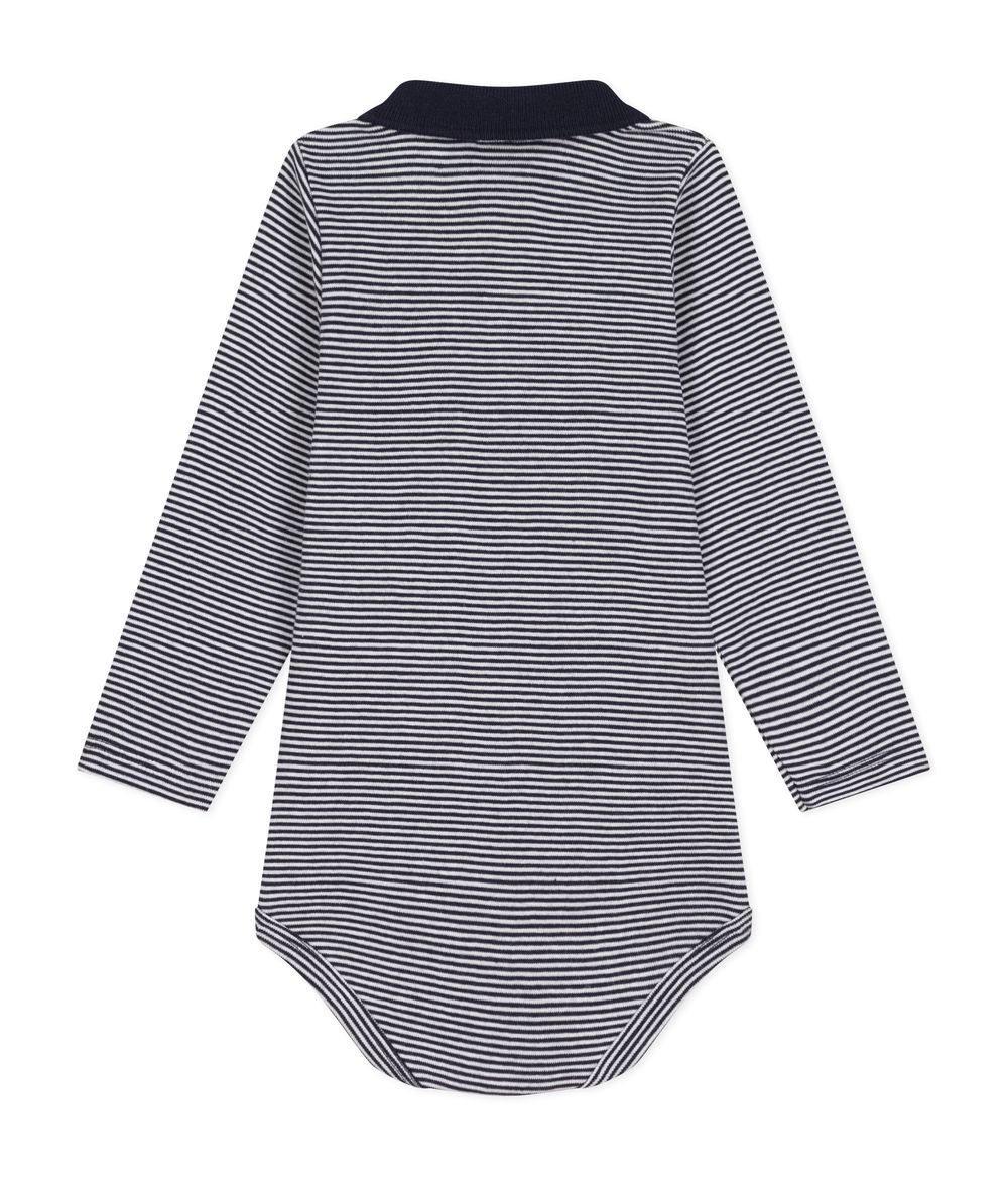 Petit Bateau - Baby Boy Stripy Cotton Collar Bodysuit - Smoking