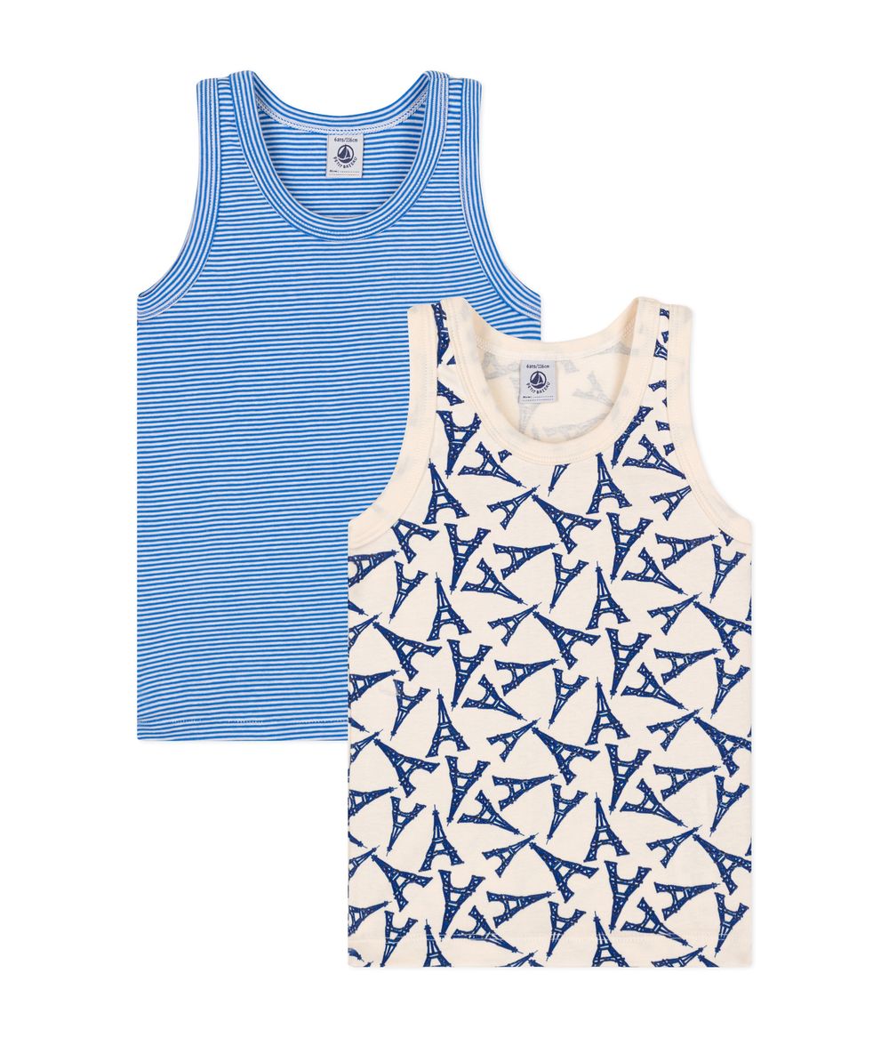 Petit Bateau Cotton Tank Tops Paris-Themed 2 Pcs