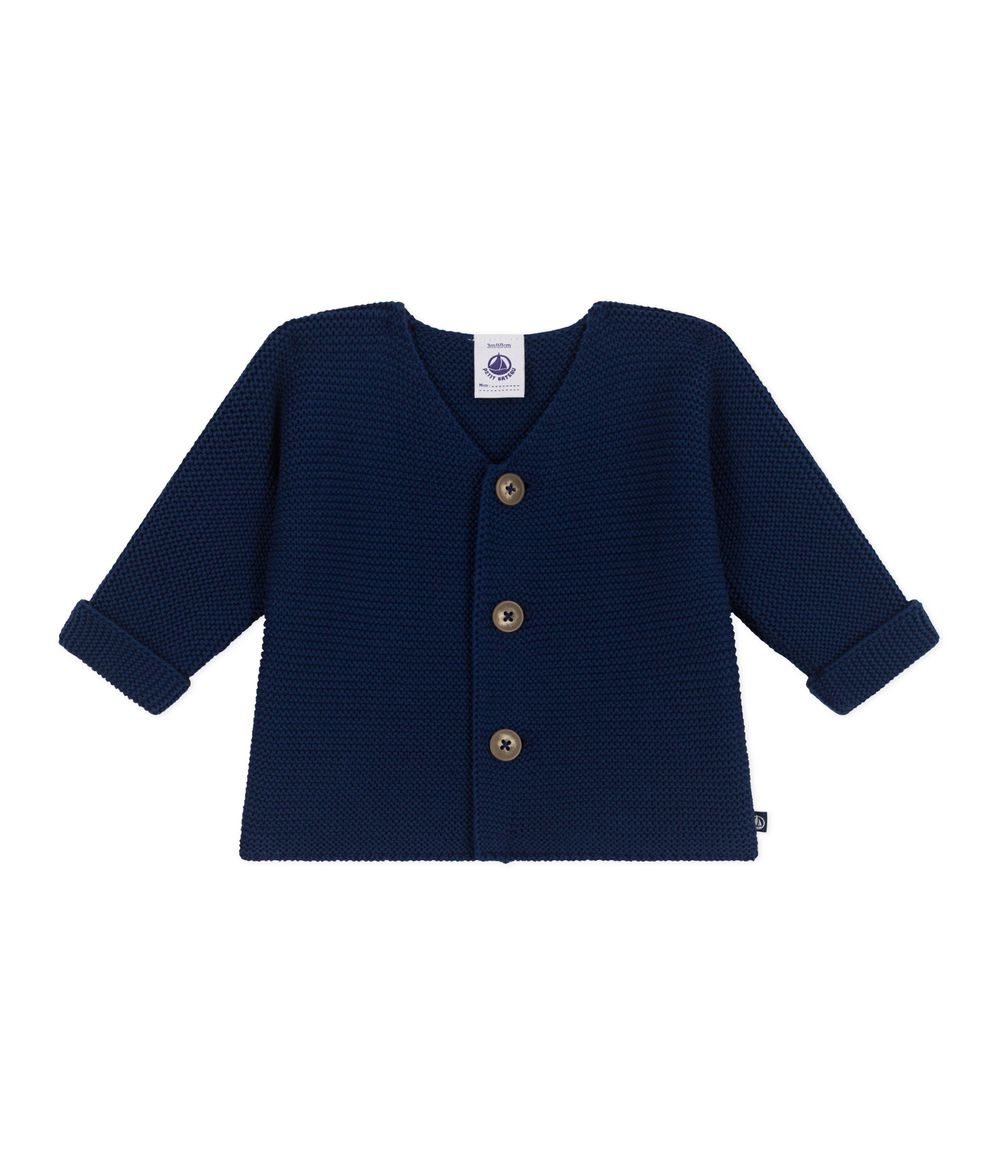 Petit Bateau Baby's Moss Stitch Cotton Cardigan Medieval - Blue