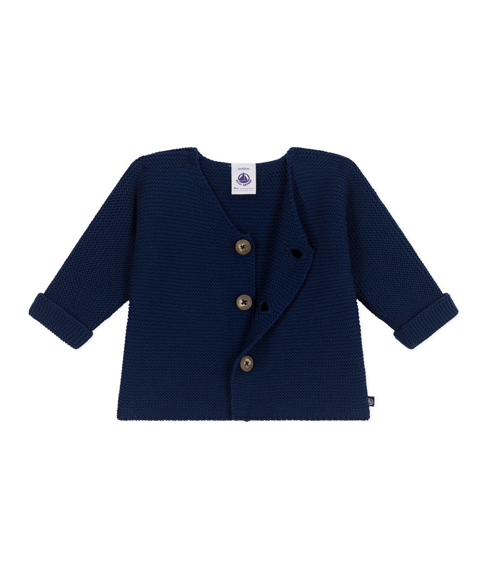 Petit Bateau Baby's Moss Stitch Cotton Cardigan Medieval - Blue