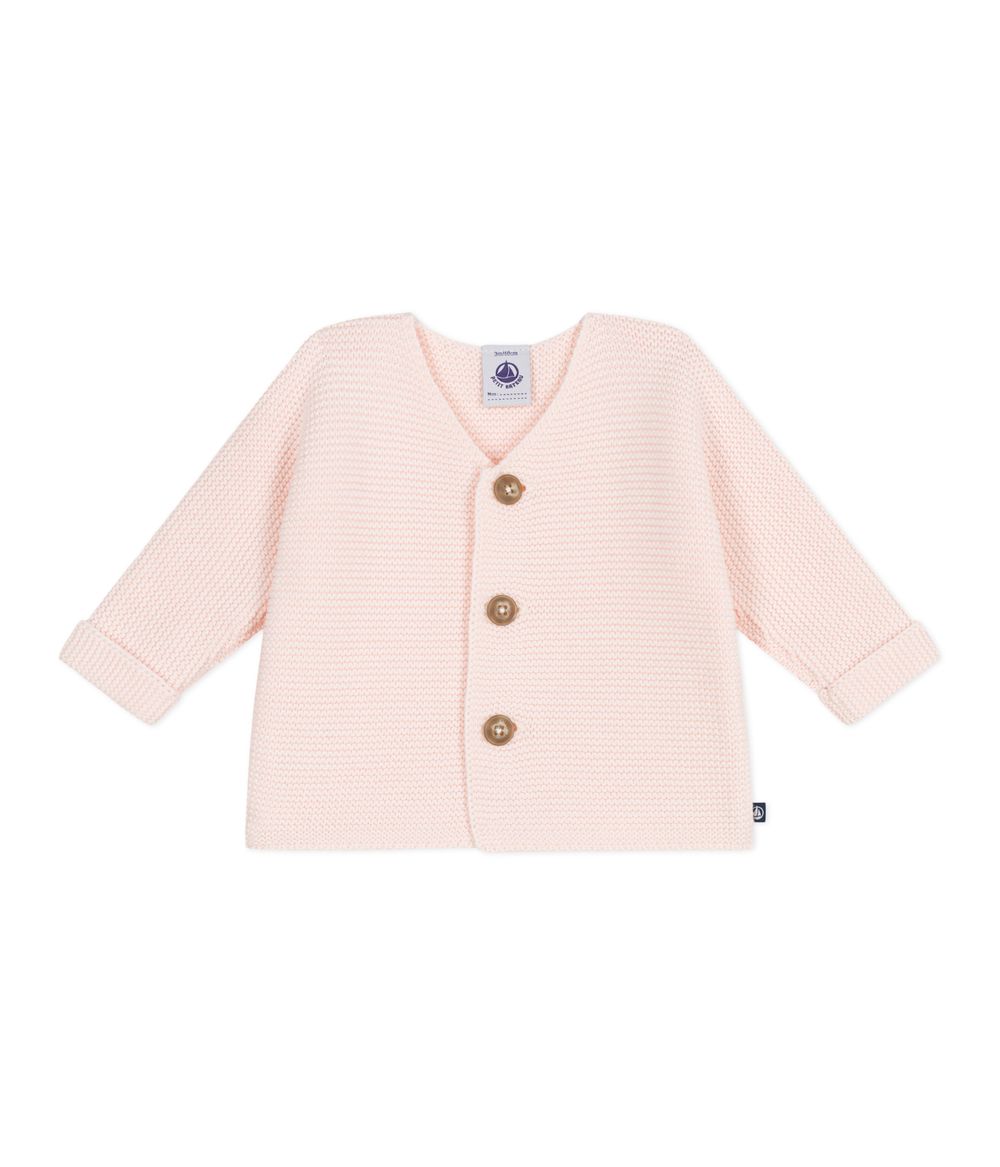 Petit Bateau Baby Girl's Moss Stitch Cotton Cardigan Fleur - Pink