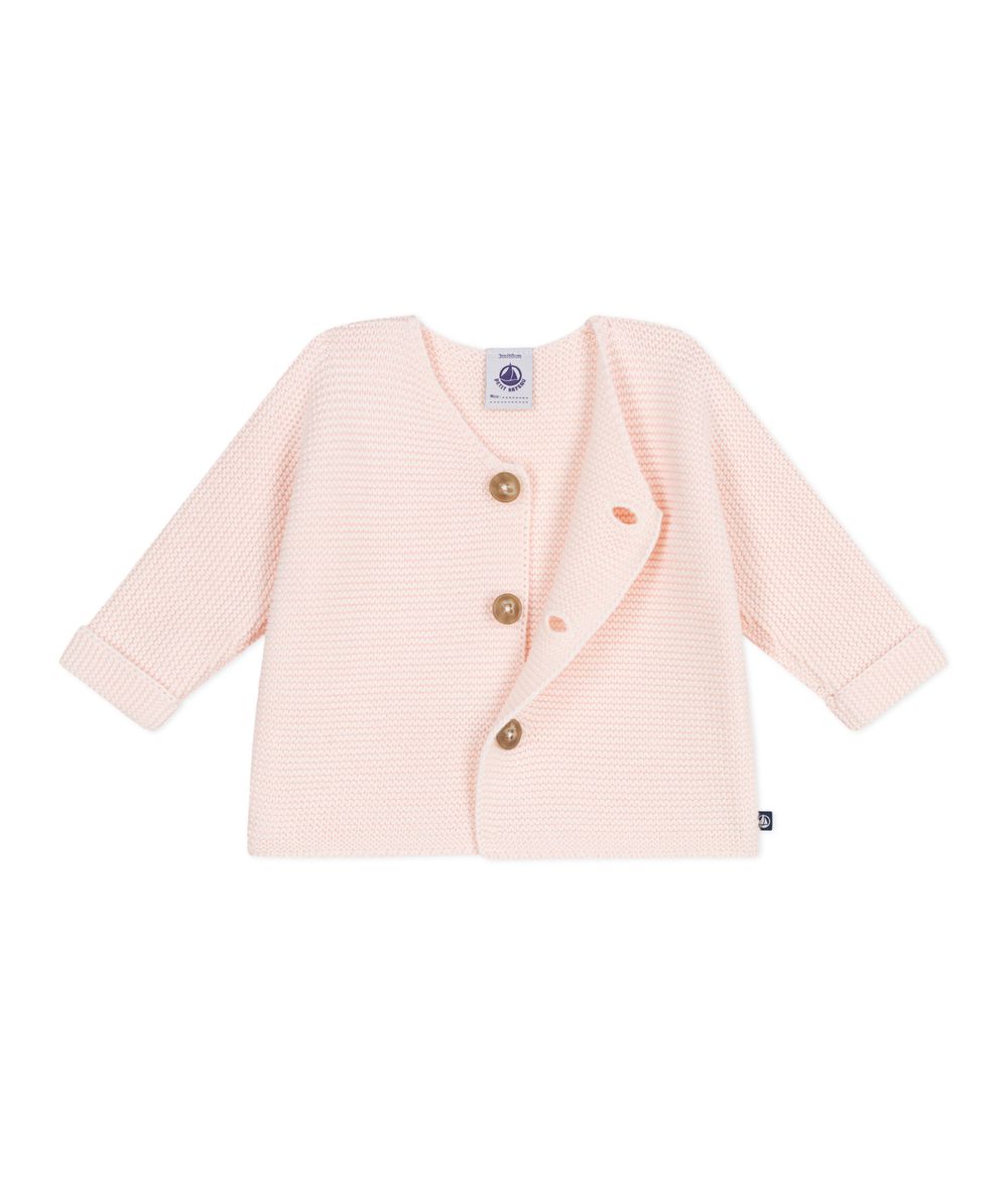 Petit Bateau Baby Girl's Moss Stitch Cotton Cardigan Fleur - Pink