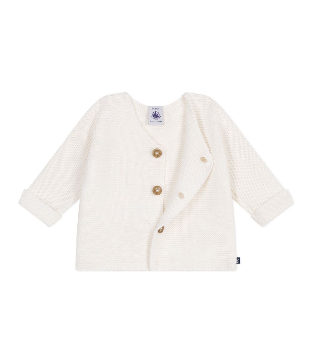 Petit Bateau Babies' Moss Stitch Cotton Cardigan Marshmallow - White