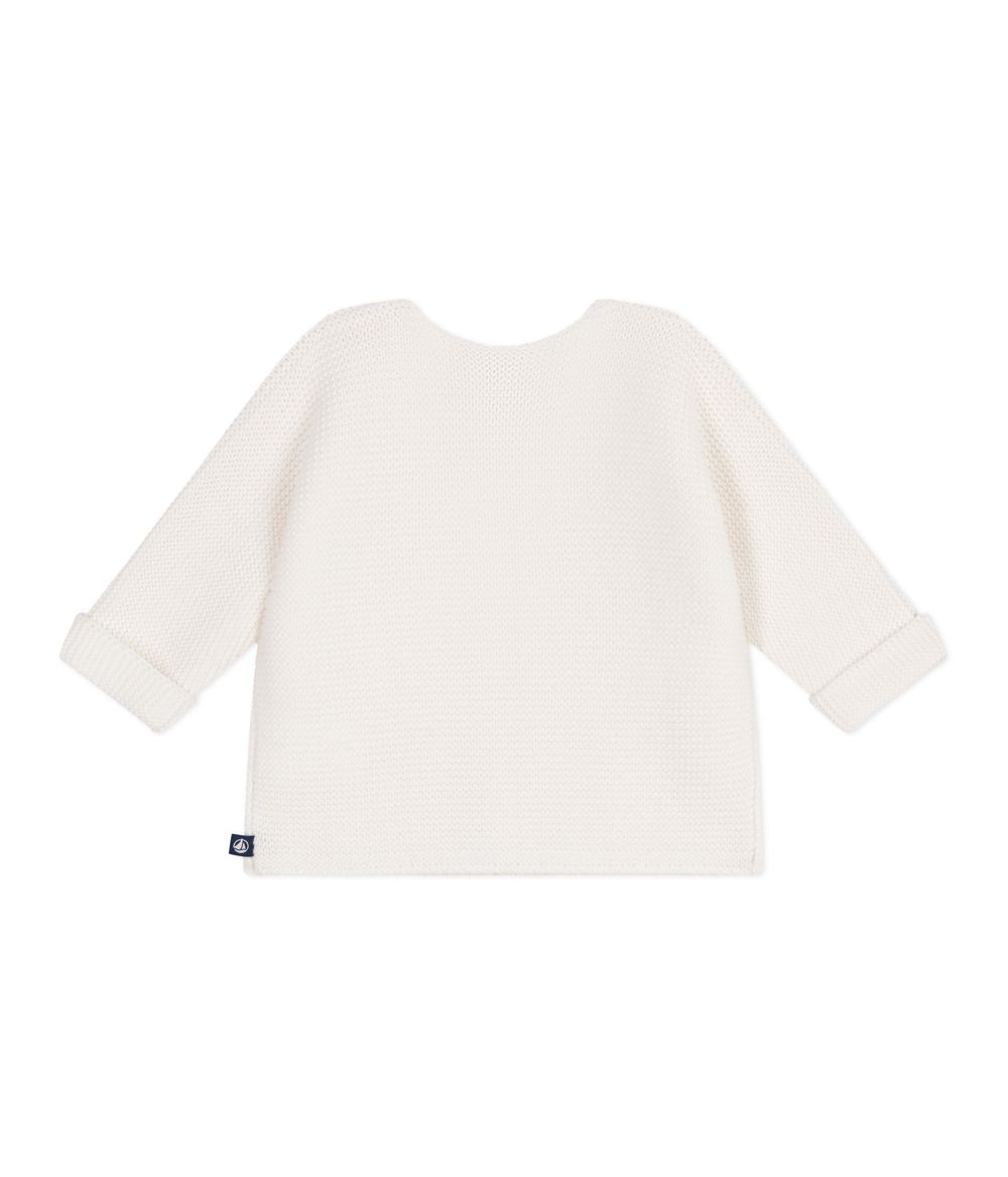 Petit Bateau Babies' Moss Stitch Cotton Cardigan Marshmallow - White