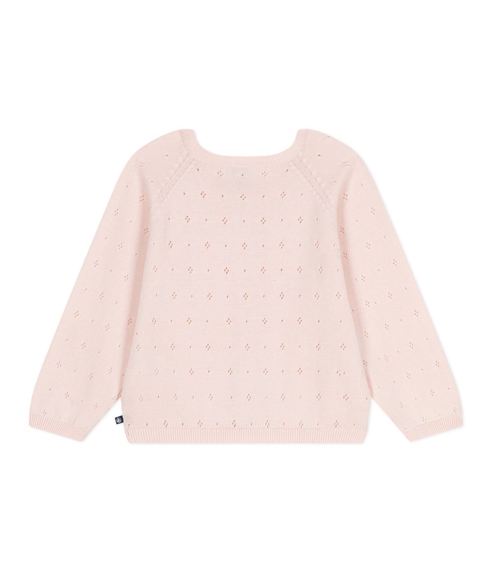 Petit Bateau Girl's Cotton Cardigan in a Decorative Stitch Fleur - Pink