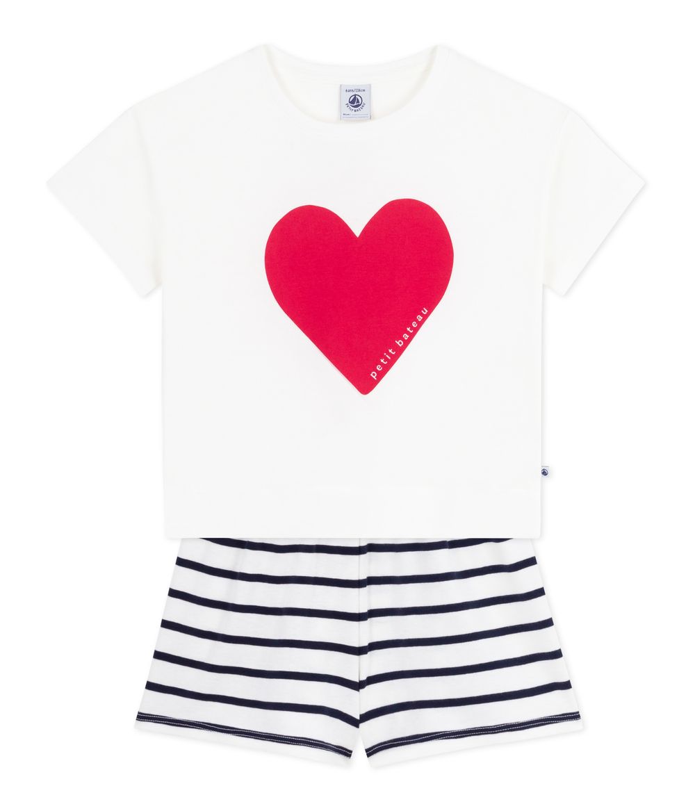 Petit Bateau Kids Short Heart Print Cotton Pyjamas