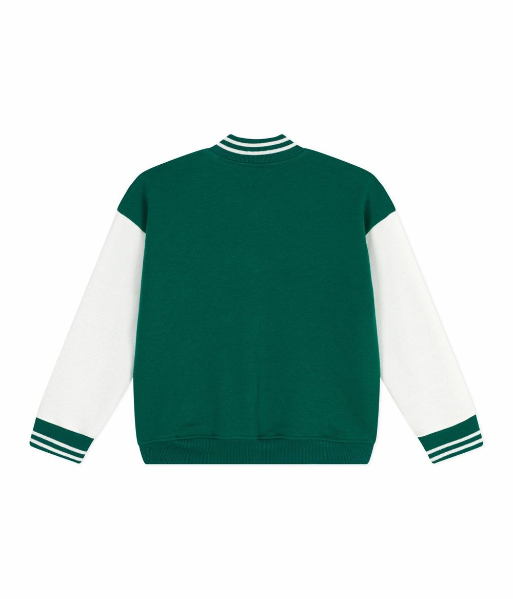 Petit Bateau Kids Varsity-Style Jacket in Plain Cotton Evergreen/Milk