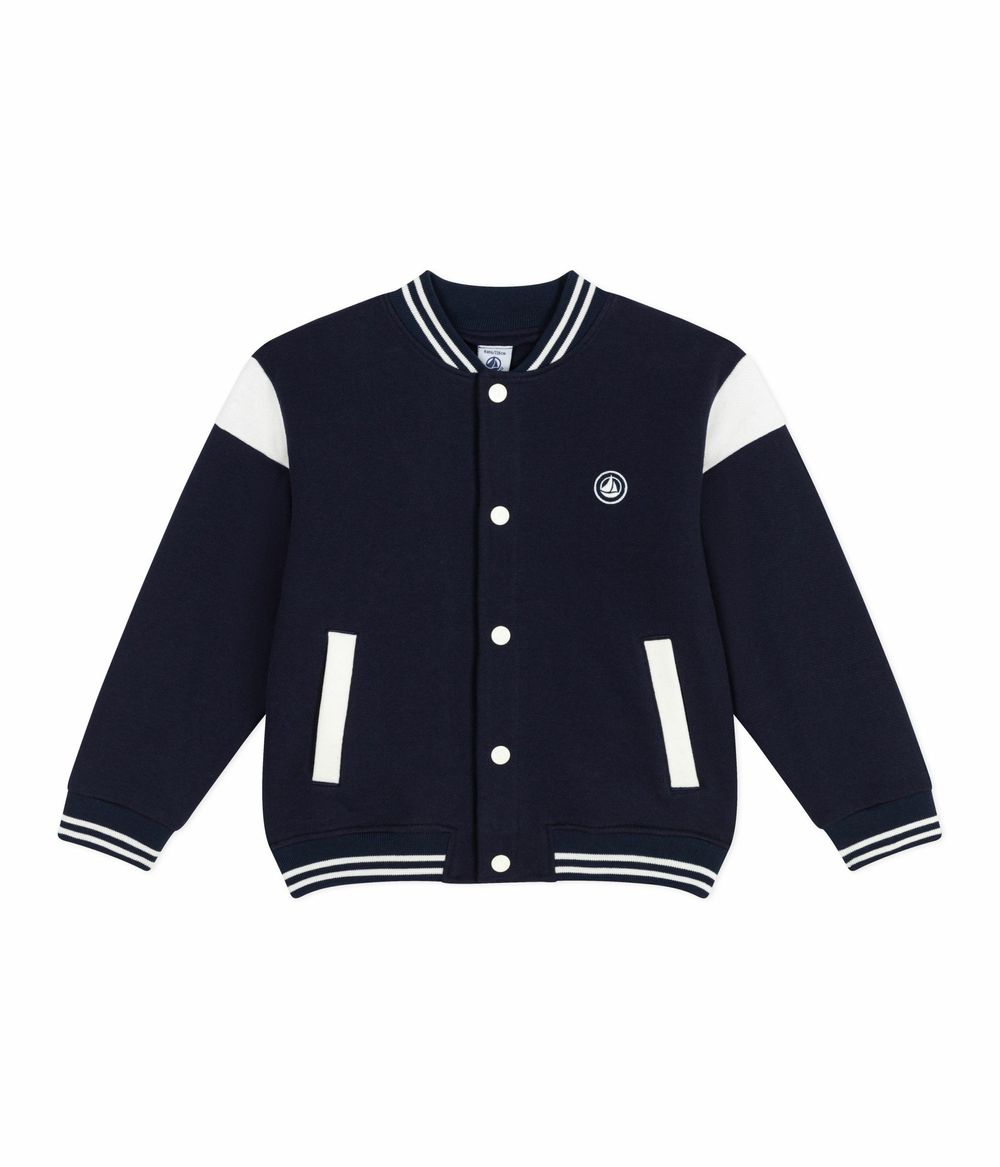 Petit Bateau Kids Varsity-Style Jacket in Plain Cotton Smoking