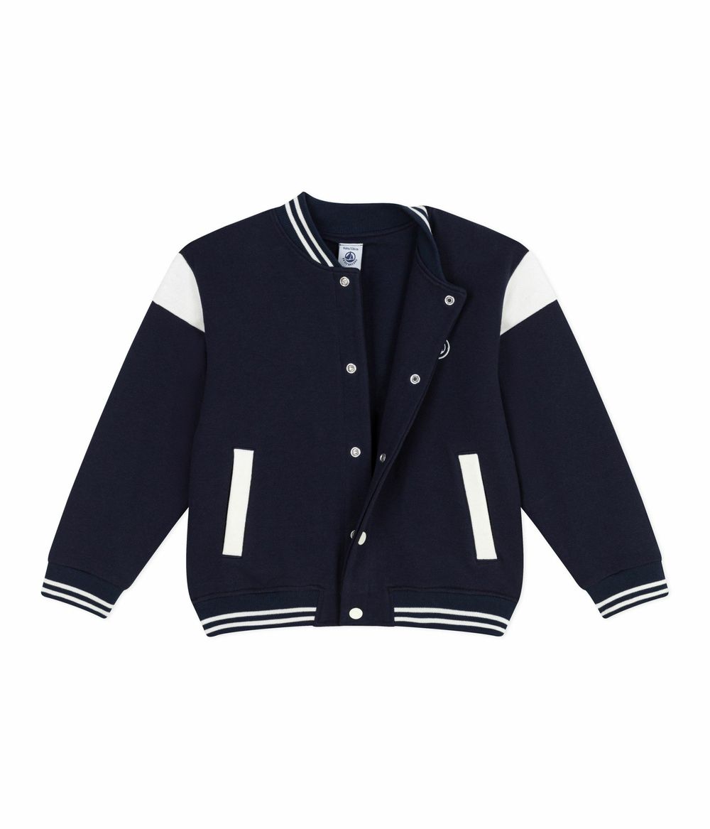Petit Bateau Kids Varsity-Style Jacket in Plain Cotton Smoking