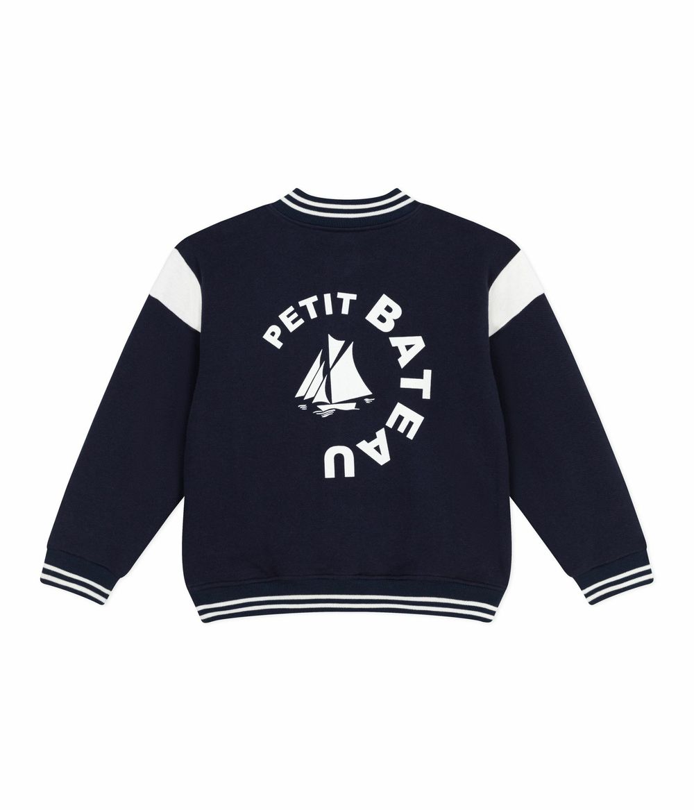 Petit Bateau Kids Varsity-Style Jacket in Plain Cotton Smoking
