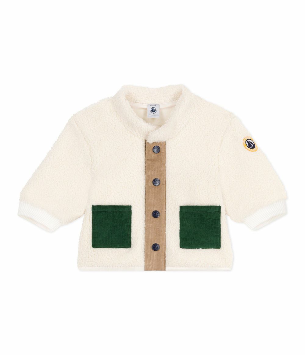 Petit Bateau Baby Padded Sherpa with a Hood Coat - Milk/Multicolor