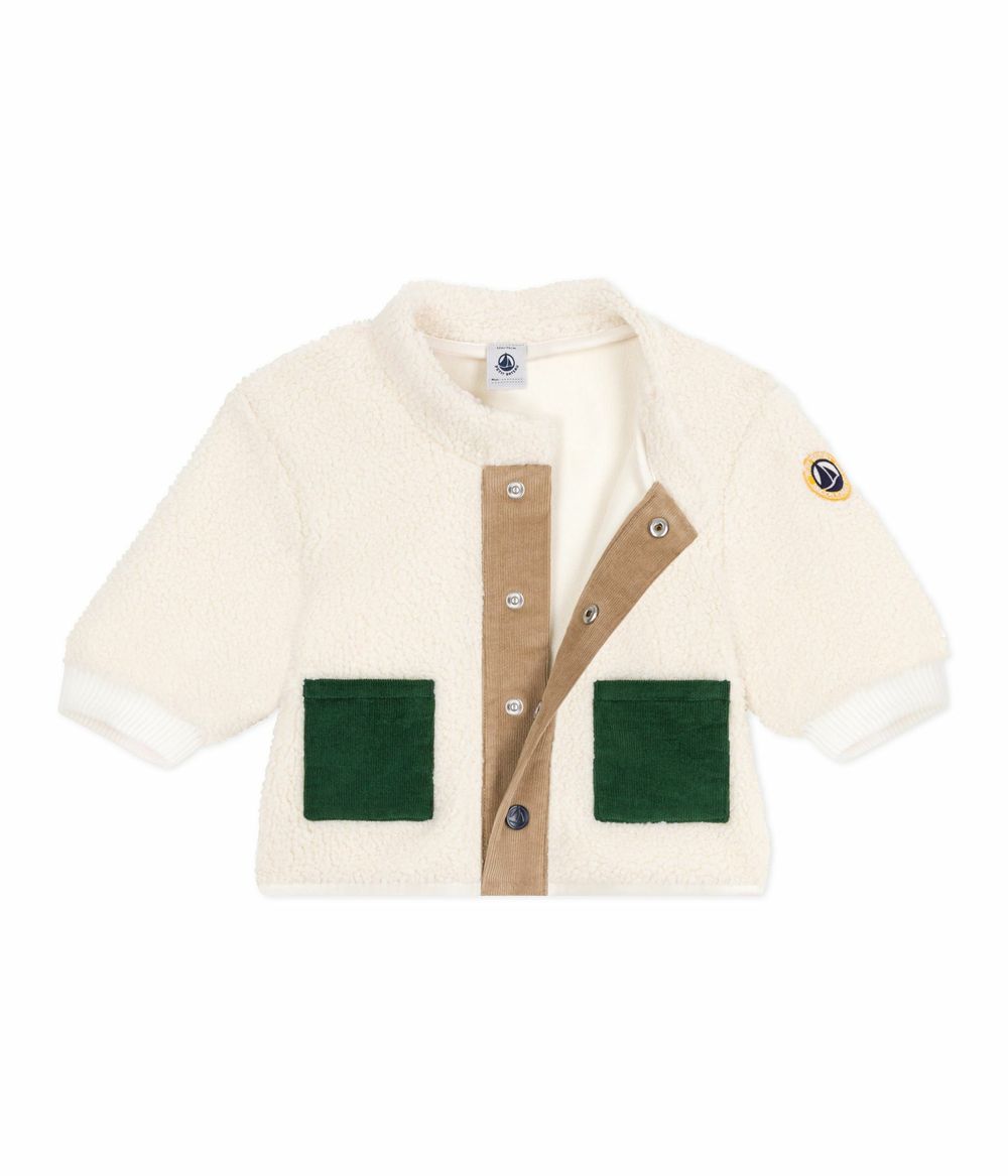 Petit Bateau Baby Padded Sherpa with a Hood Coat - Milk/Multicolor
