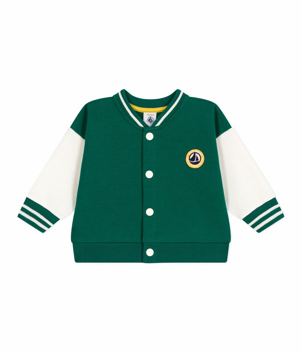 Petit Bateau Baby Boy's Varsity-Style Jacket Evergreen Green/Milk - White