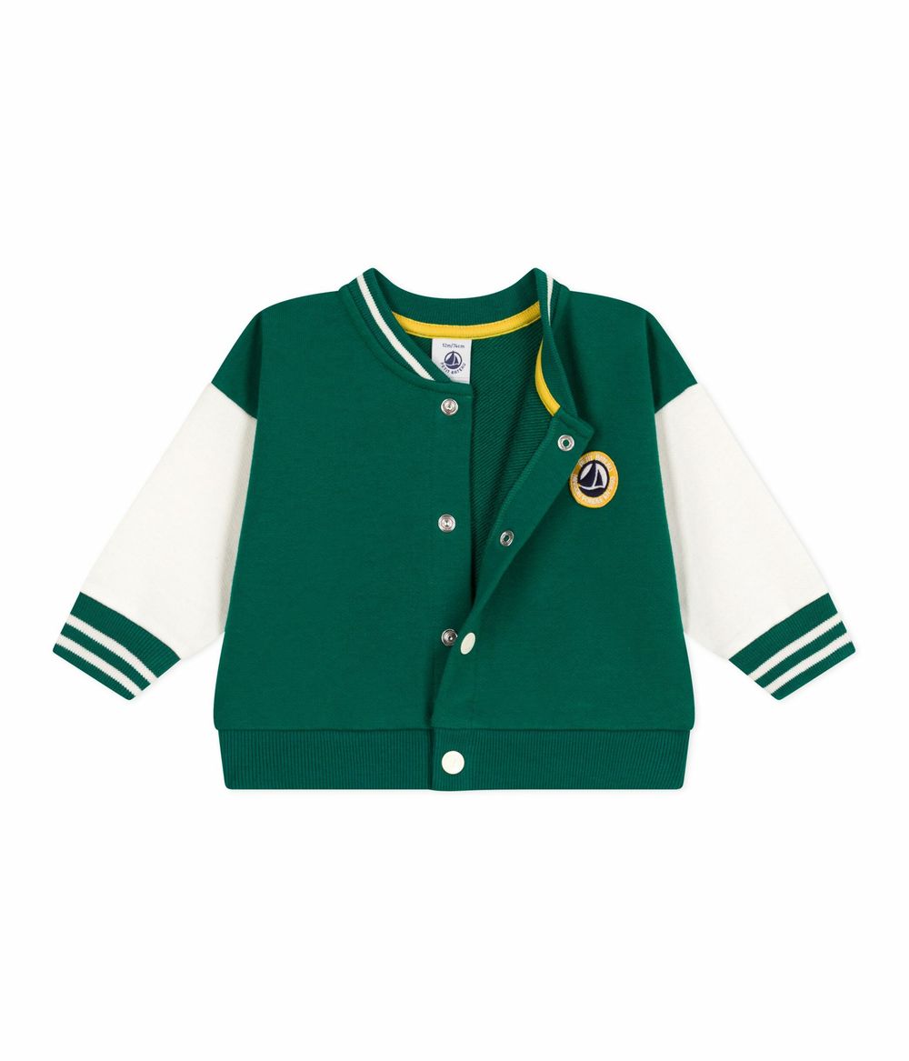 Petit Bateau Baby Boy's Varsity-Style Jacket Evergreen Green/Milk - White