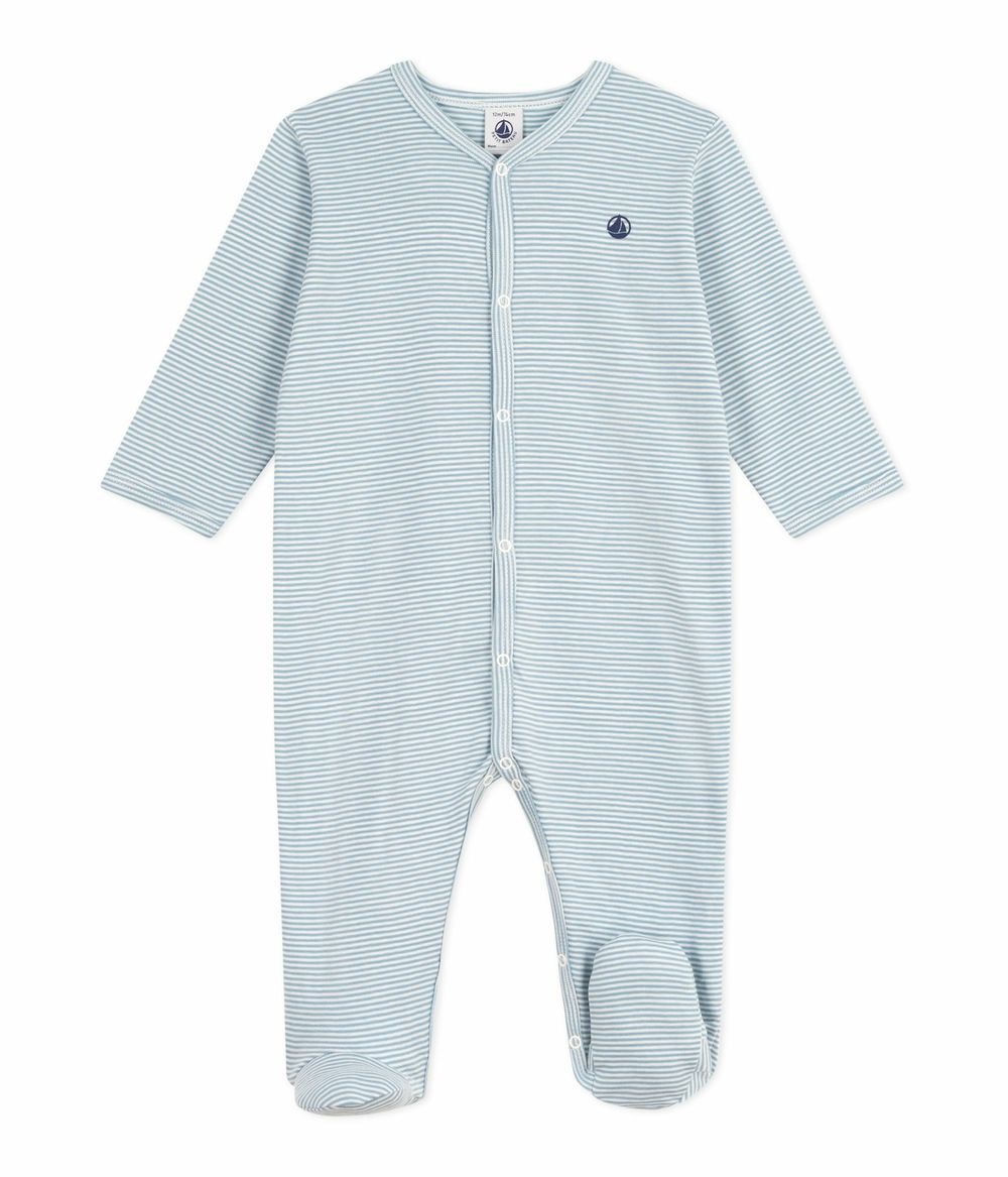 Petit Bateau Baby's Pinstriped Sleepsuit Adriatic Blue/Marshmallow - White