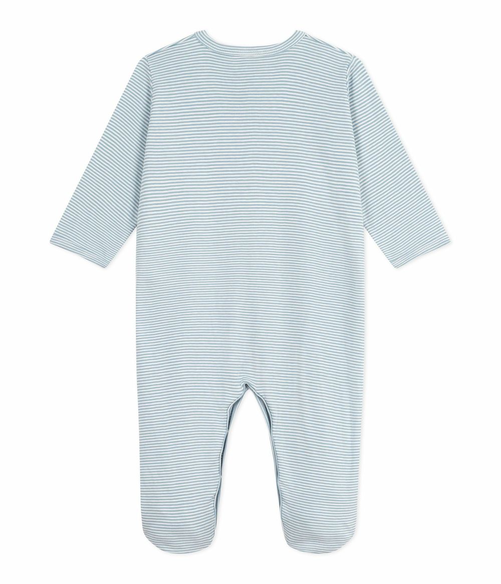 Petit Bateau Baby's Pinstriped Sleepsuit Adriatic Blue/Marshmallow - White