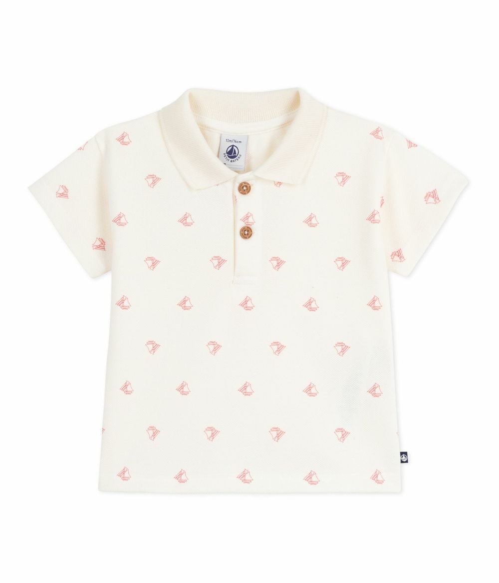 Petit Bateau Babies' Short-Sleeved Vintage Boats Printed Polo Shirt Pompei - White/Red