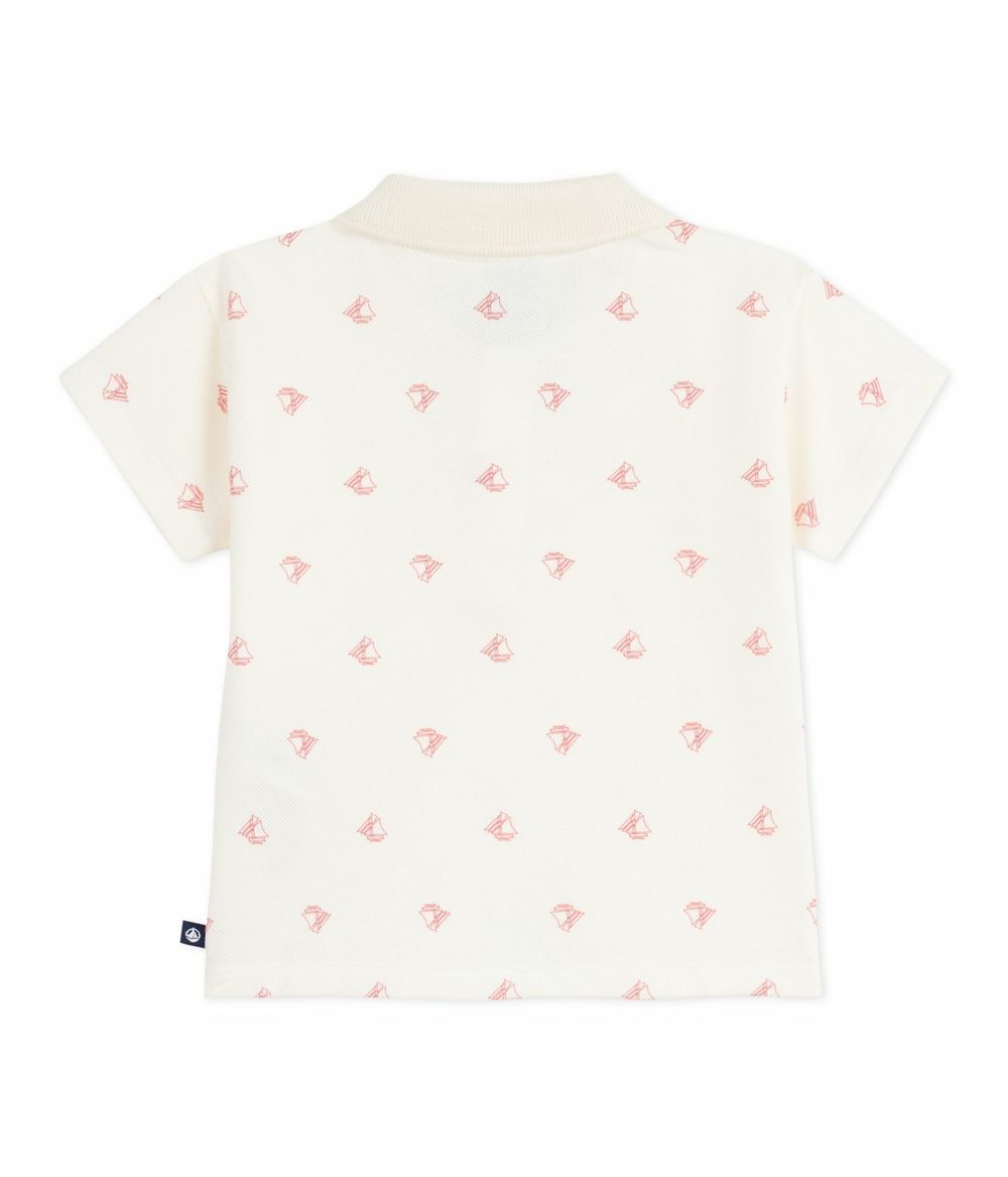Petit Bateau Babies' Short-Sleeved Vintage Boats Printed Polo Shirt Pompei - White/Red