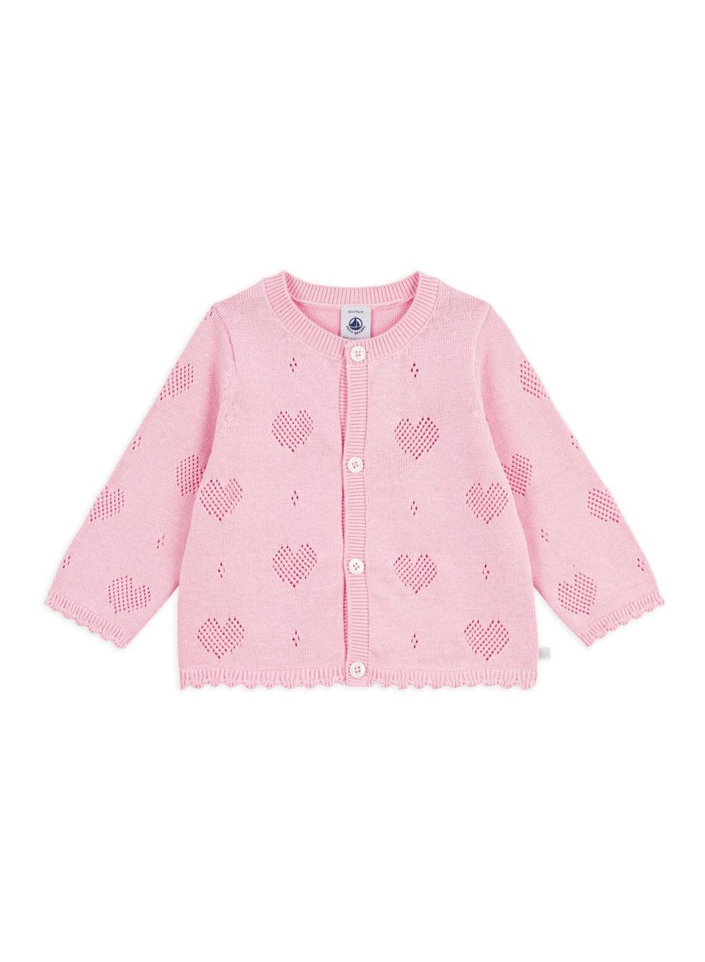 Petit Bateau Babies Heart Pattern Cotton Cardigan - Pink