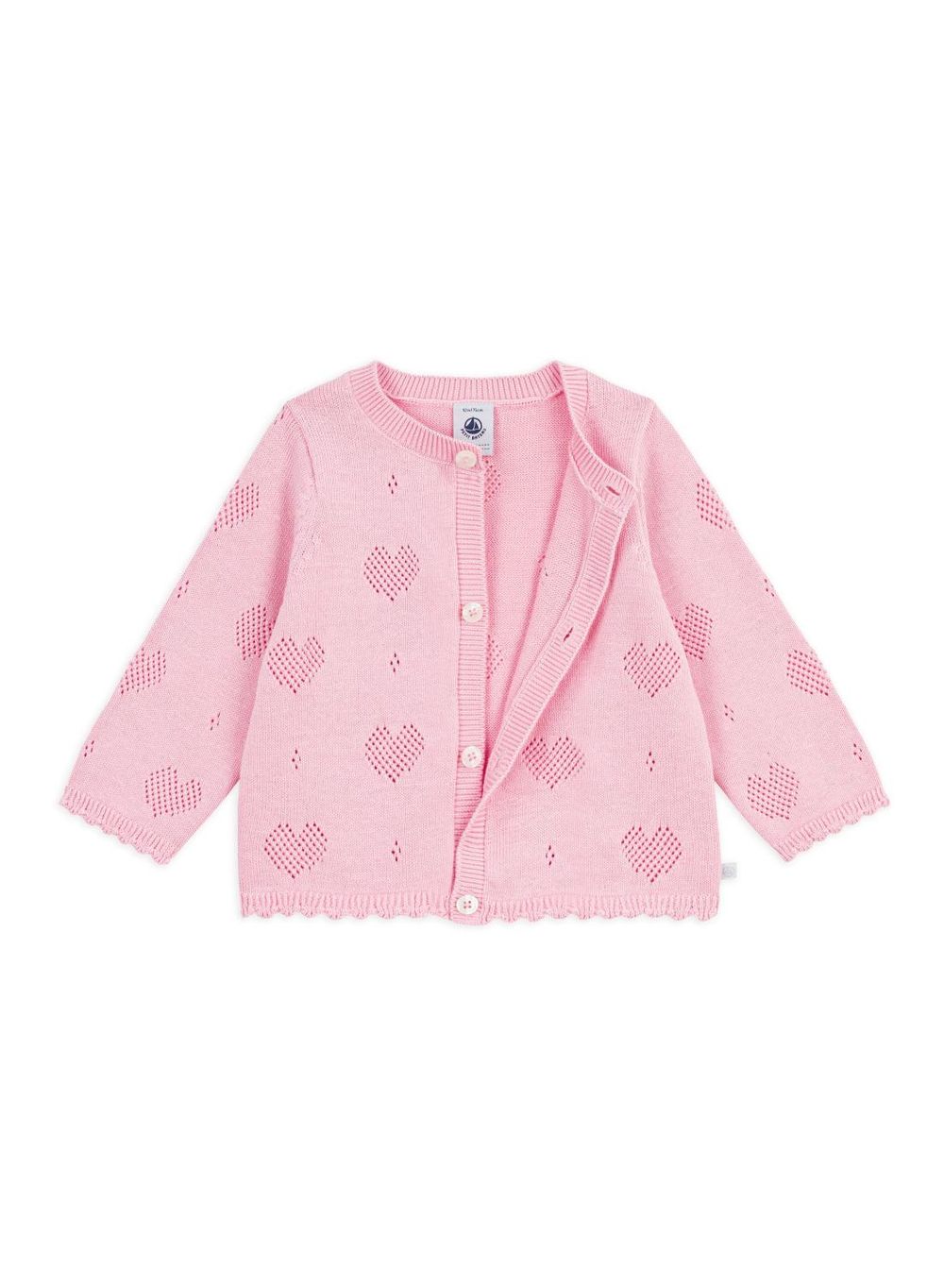 Petit Bateau Babies Heart Pattern Cotton Cardigan - Pink