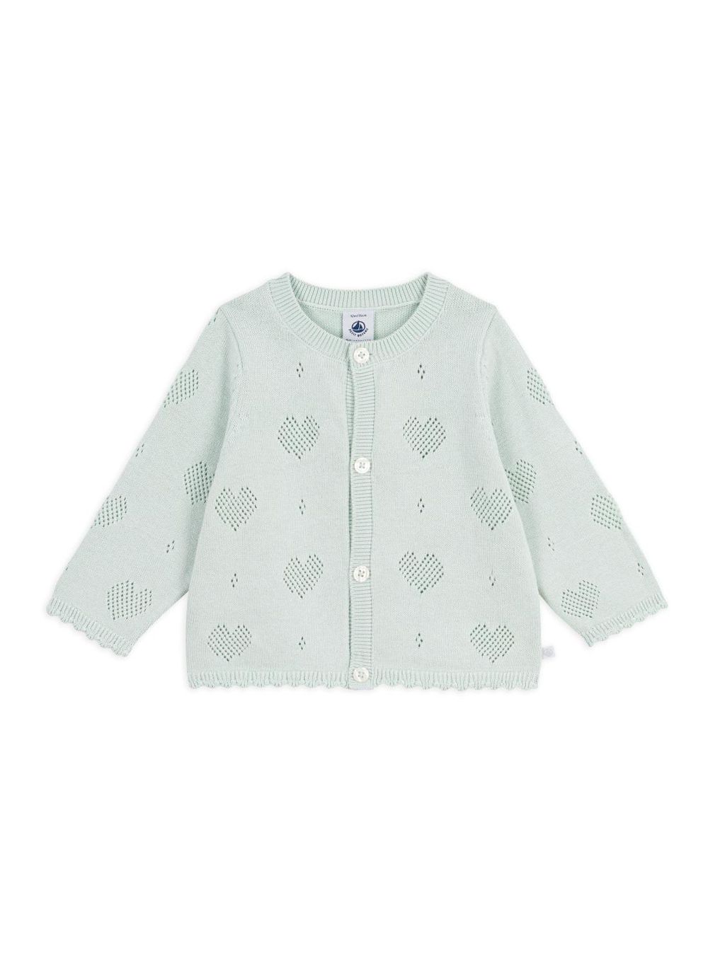 Petit Bateau Babies Heart Pattern Cotton Cardigan - Blue