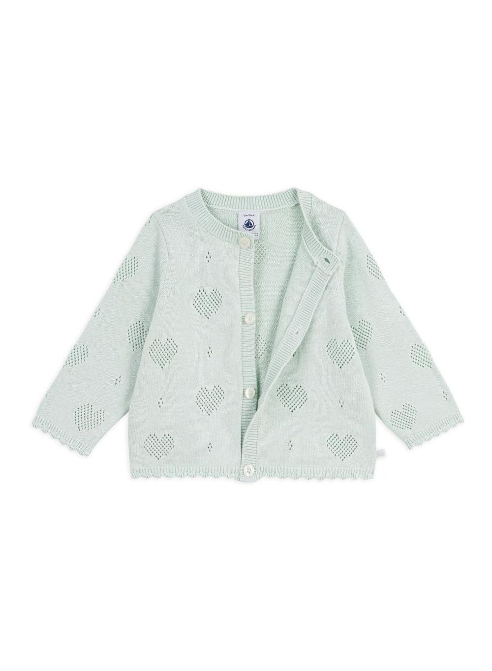 Petit Bateau Babies Heart Pattern Cotton Cardigan - Blue