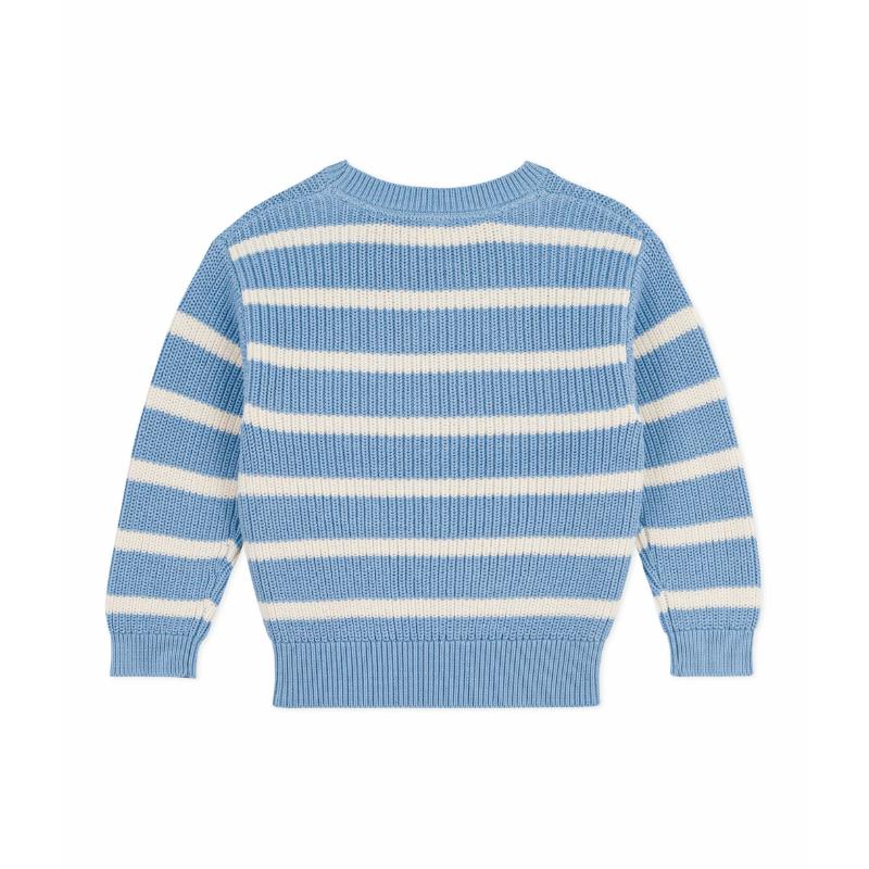 Petit Bateau Boy's Striped Knitted Jumper Flo Blue/Milk - White