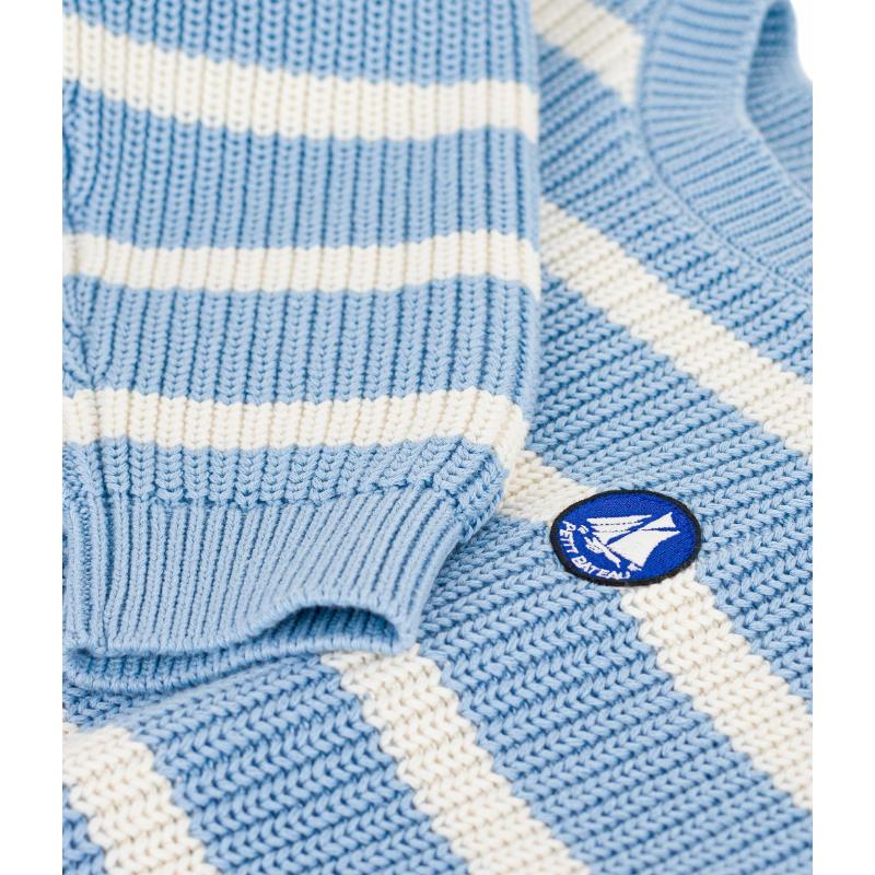 Petit Bateau Boy's Striped Knitted Jumper Flo Blue/Milk - White