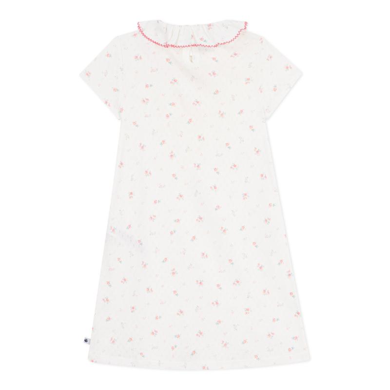 Petit Bateau Girl's Floral Print Openwork Nightdress Marshmallow - White
