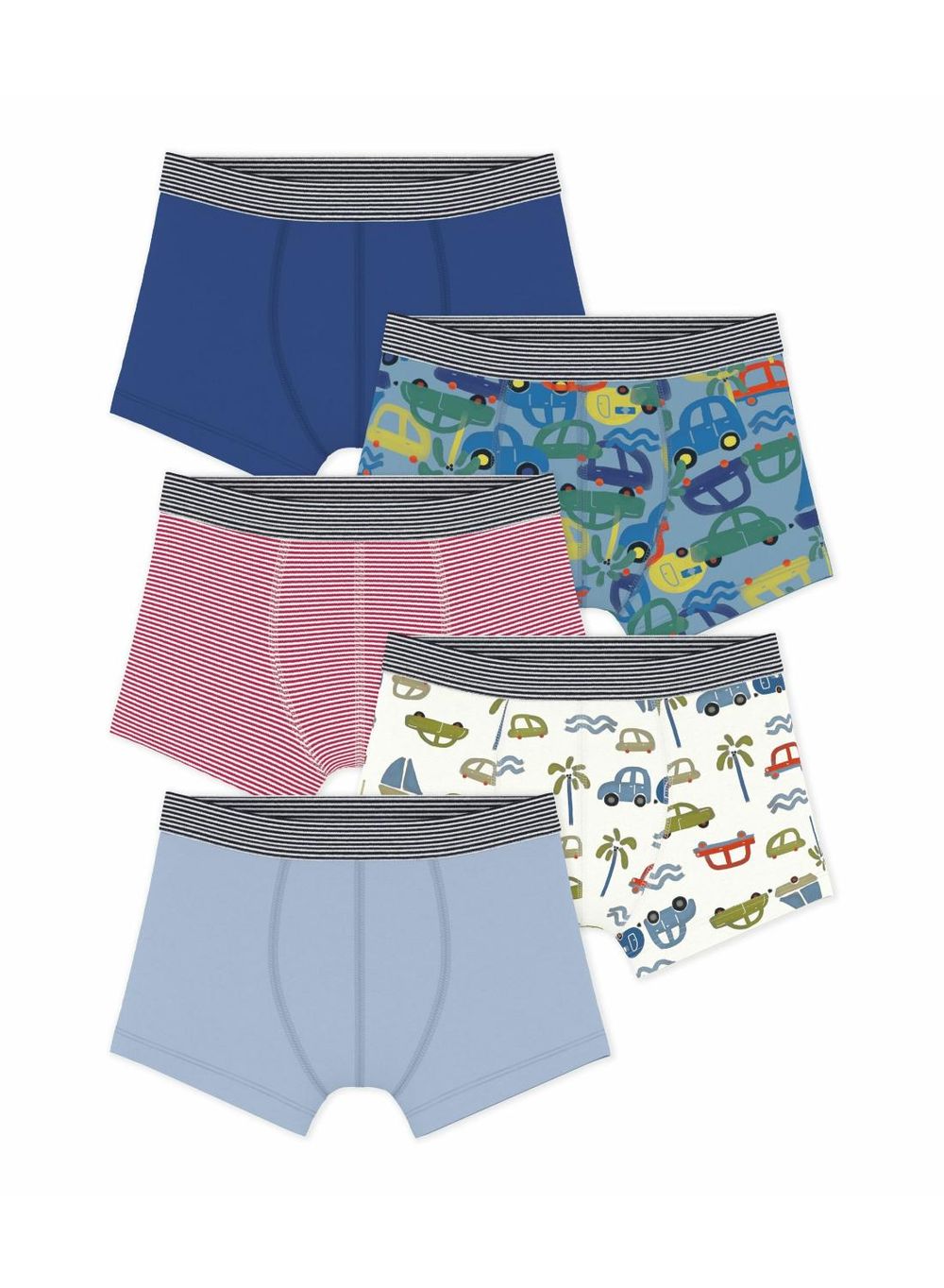 Petit Bateau Boys Printed Cotton Boxers - Multicolor - 5 Pcs